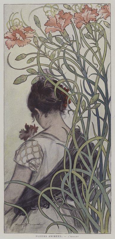 Fleurs Animees. LOeillet. (Animerede blomster: Nelliken) af after Firmin Bouisset