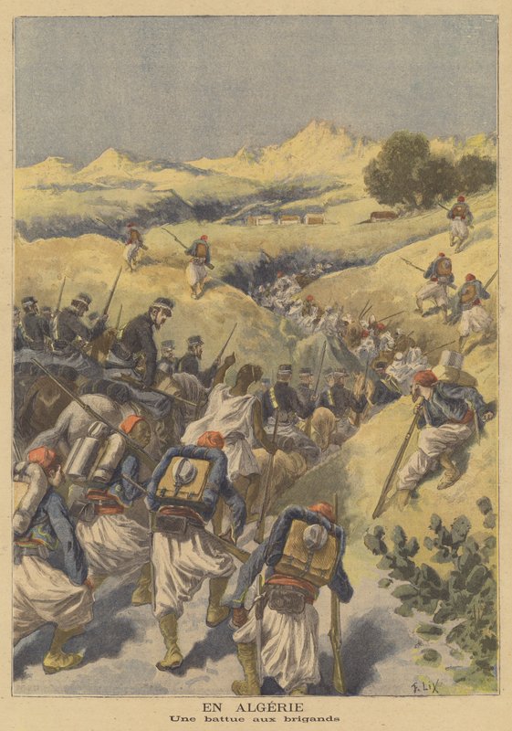 Franske tropper på jagt efter banditter i Algeriet af after Frederic Theodore Lix
