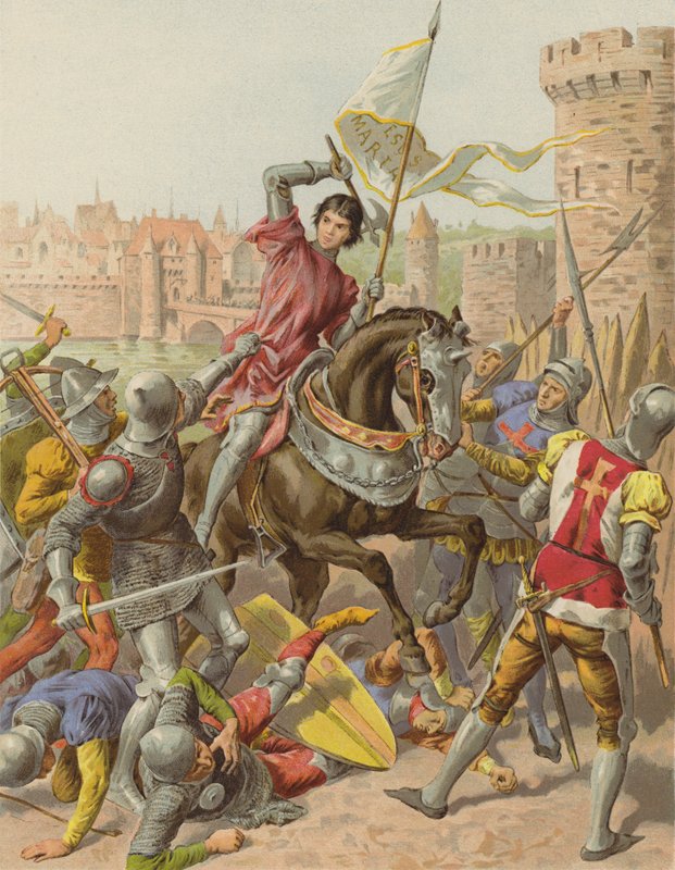 Jeanne DArc taget til fange i Compiegne (chromolitho) af after Frederic Theodore Lix
