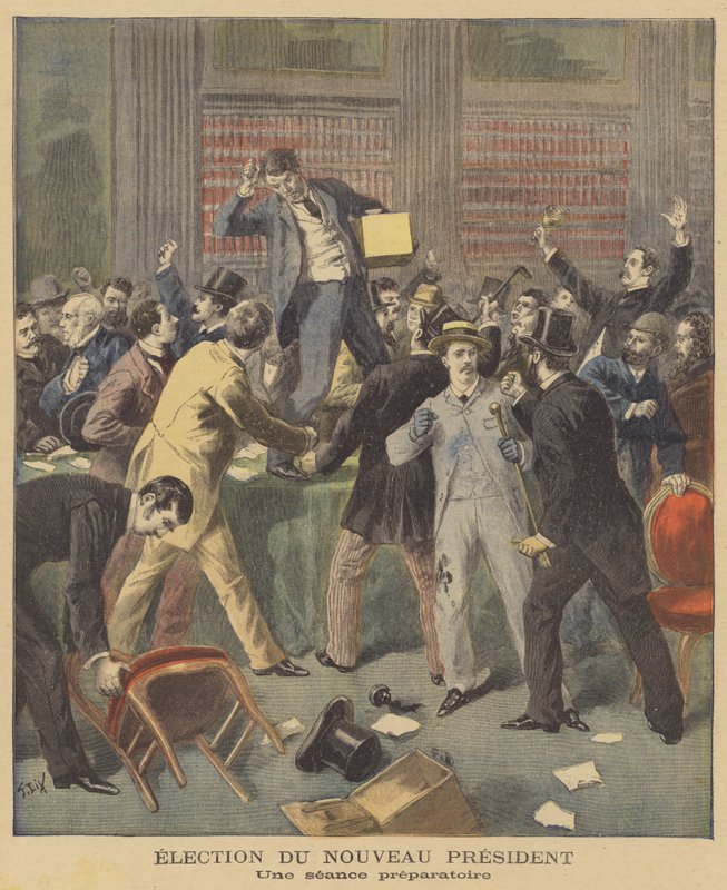 Ustyrlige scener, hvor franske parlamentarikere diskuterer valget af en ny præsident af after Frederic Theodore Lix