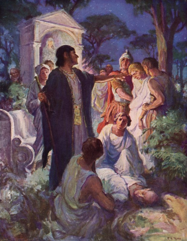 Arbaces anklager Glaucus for mordet på Apoecides af after Frederick Coffay Yohn