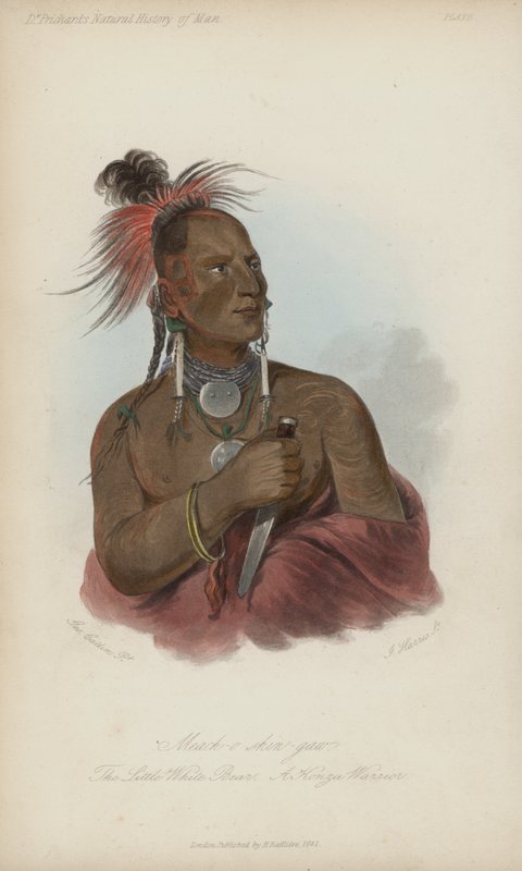 Meach-o shin-gaw, The Little White Bear, A Konza Warrior (akvatint) af after George Catlin