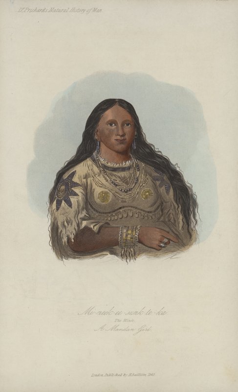 Mi-neek-ee-sunk-te-ka, Mink, en Mandan-pige (akvatint) af after George Catlin