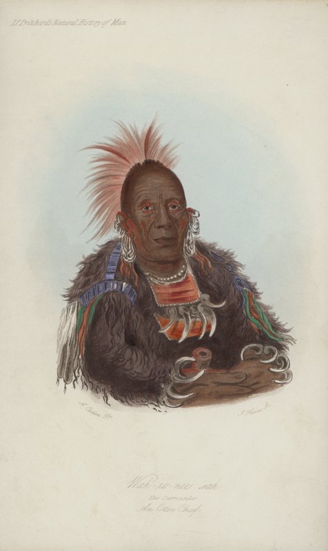 Wah-ro-nee sah, The Surrounder, An Ottoe Chief (akvatint) af after George Catlin