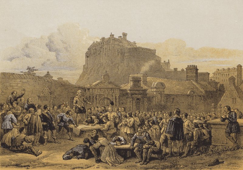 Greyfriars Churchyard, Underskrivelse af pagten (chromolitho) af after George Cattermole