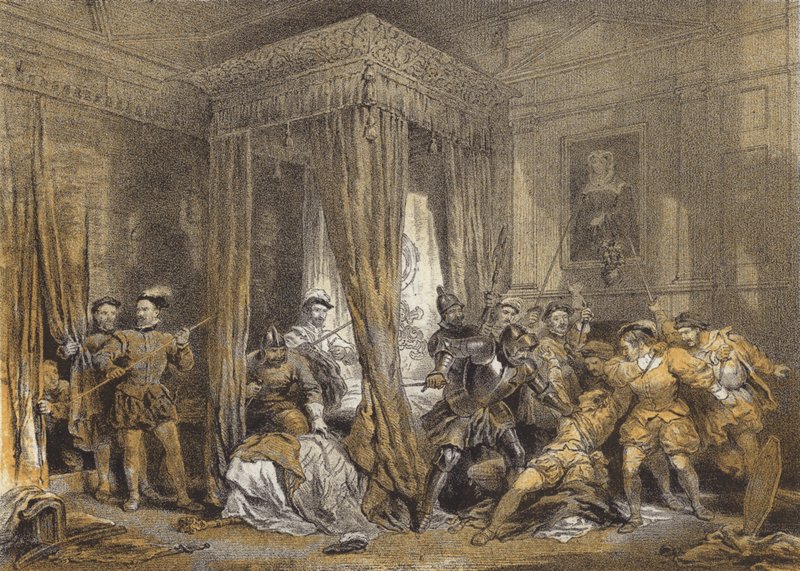 Queen Marys Bed-Chamber, Holyrood (chromolitho) af after George Cattermole