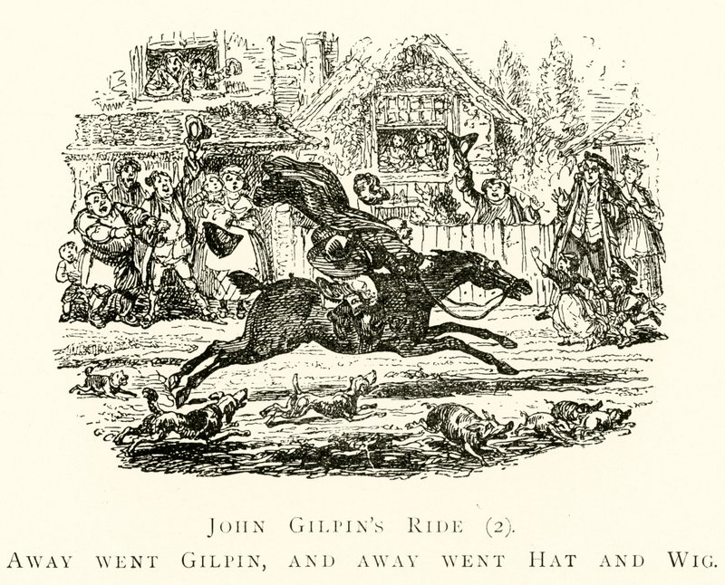 John Gilpins ridt (2), Gilpin gik bort, og bort gik hat og paryk af after George Cruikshank