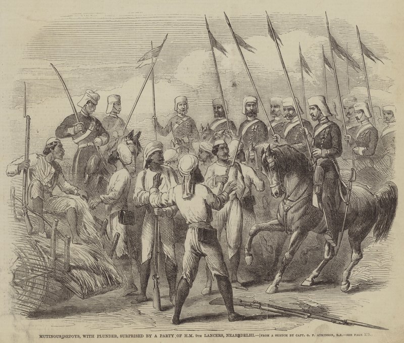 Mytteri sepoys, med plyndring, overrasket af et parti af HM 9th Lancers, nær Delhi af after George Francklin Atkinson
