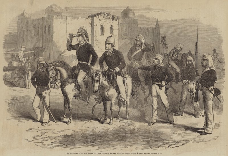 Generalen og hans stab ved moskeen picket før Delhi af after George Francklin Atkinson