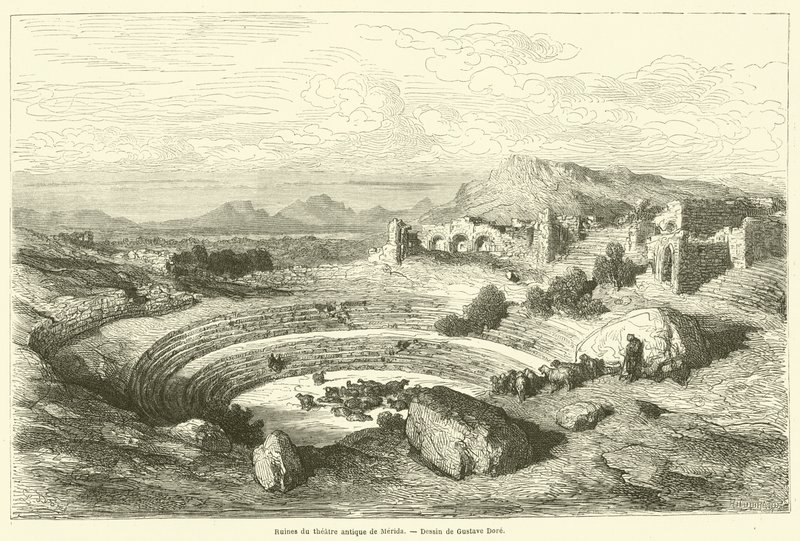 Ruinerne af det gamle teater i Merida af Gustave after Dore