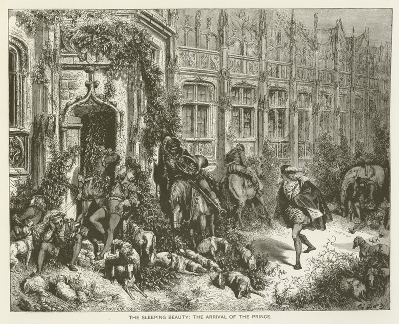 Tornerose, prinsens ankomst af Gustave after Dore