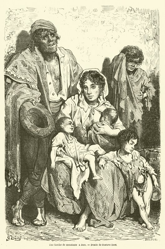 En familie af tiggere i Jaen af Gustave after Dore