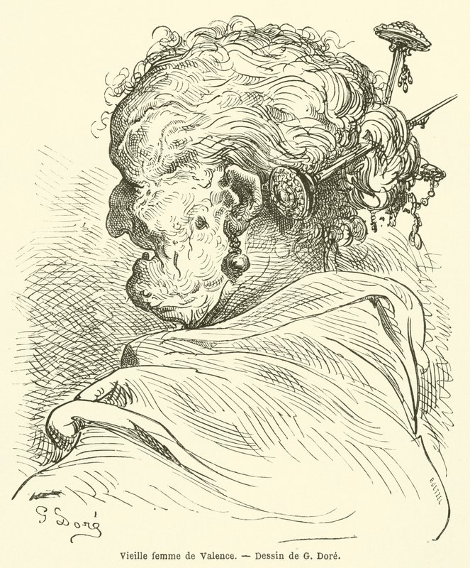 Gammel kvinde fra Valencia af Gustave after Dore