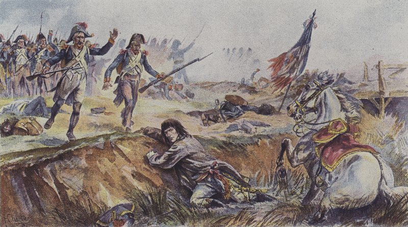 Napoleon kastet fra sin hest i slaget ved Arcole, Italien, 1796 af after Henri Georges Jacques Chartier