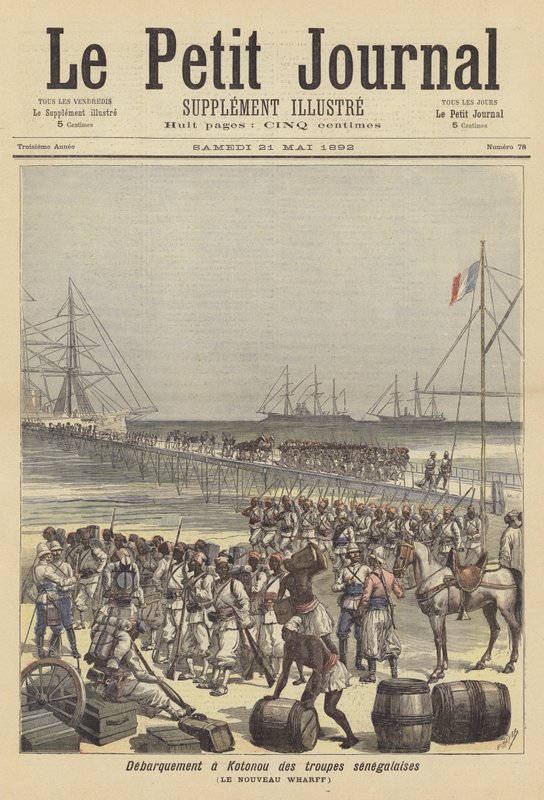 Senegalesiske tropper går fra borde ved den nye kaj i Cotonou, Dahomey af after Henri Meyer