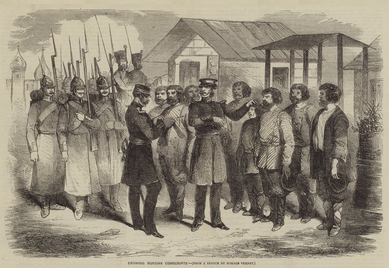 Tegning af russiske værnepligtige af after Horace Vernet