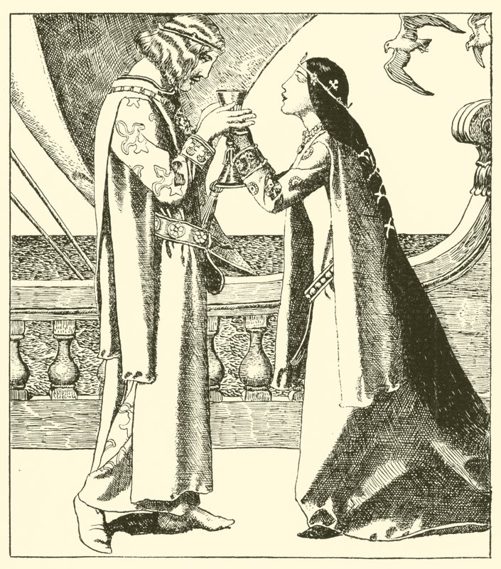 Belle Iseult og Sir Tristram drak kærlighedstørken af after Howard Pyle