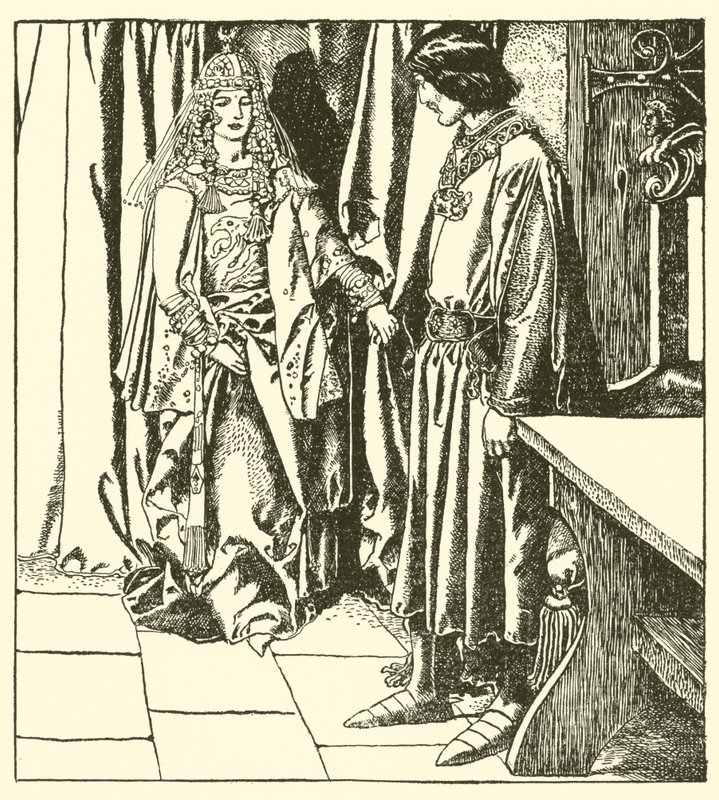 Dronning Morgana dukker op for Sir Launcelot af after Howard Pyle