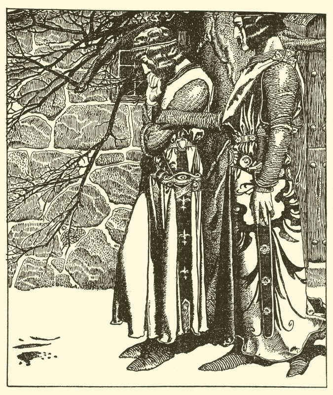 Sir Kay afbryder jer meditationer af Sir Percival af after Howard Pyle
