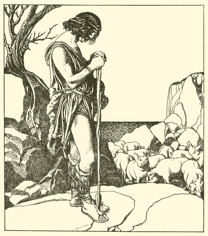 Sir Lamorack hyrder Sir Nabons svin af after Howard Pyle
