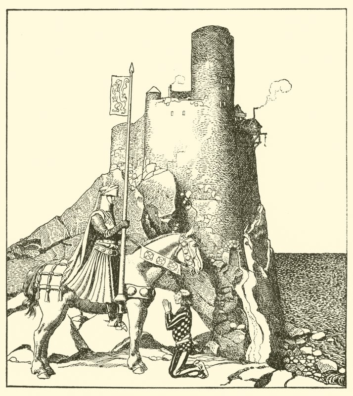 Sir Tristram kommer til Sir Nabons slot af after Howard Pyle