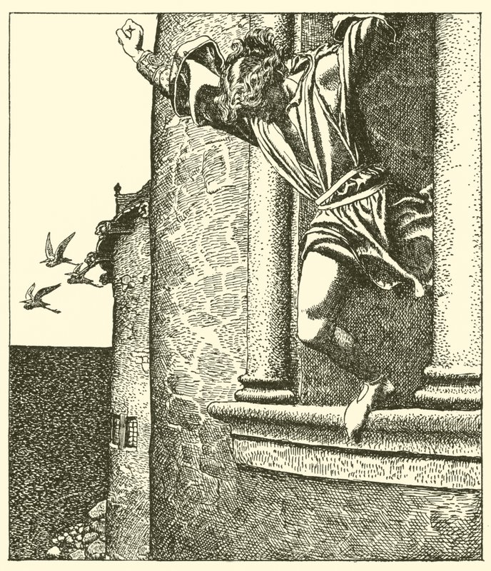 Sir Tristram springer ud i havet af after Howard Pyle