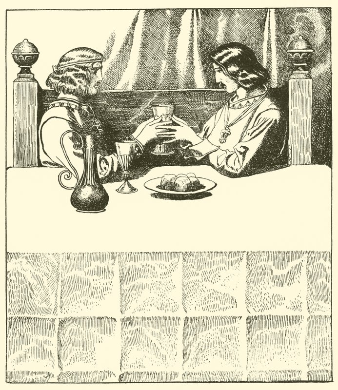Sir Tristram sidder sammen med Sir Launcelot af after Howard Pyle