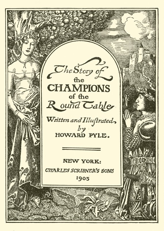 Titelside på Historien om Mestrene ved det runde bord af after Howard Pyle