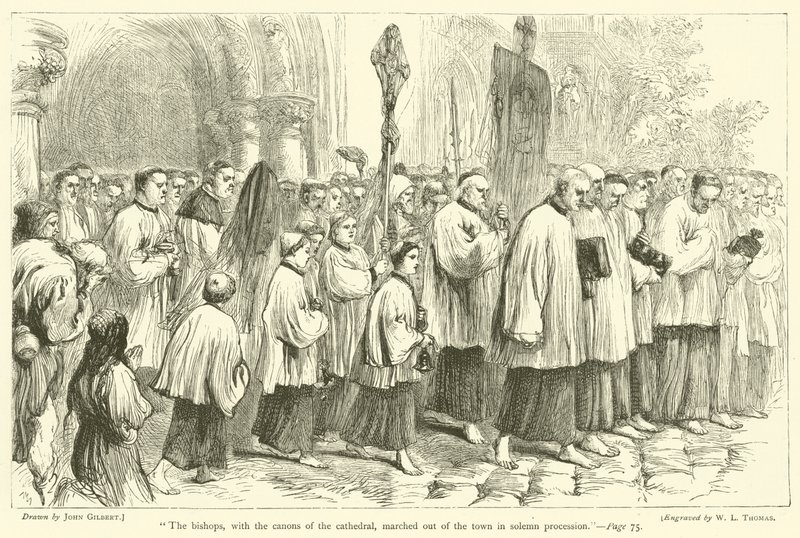 Biskopperne, med katedralens kanoner, marcherede ud af byen i højtidelig procession af after John Gilbert