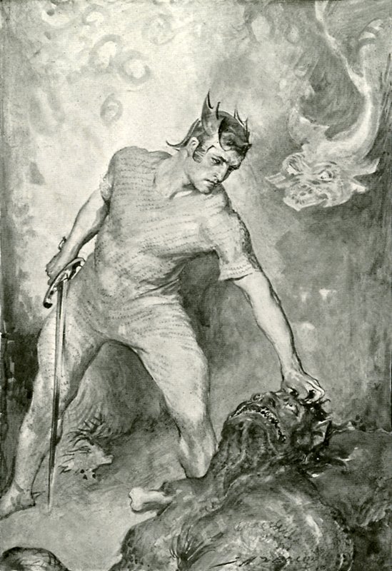 Beowulf klipper hovedet af Grendel af after John Henry Frederick Bacon