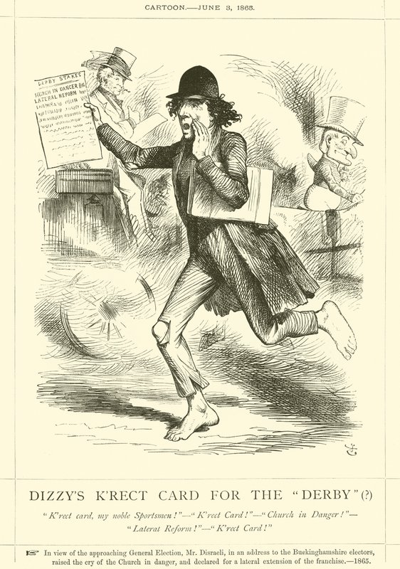 Dizzys Krect Card til Derbyet(?) af after John Tenniel