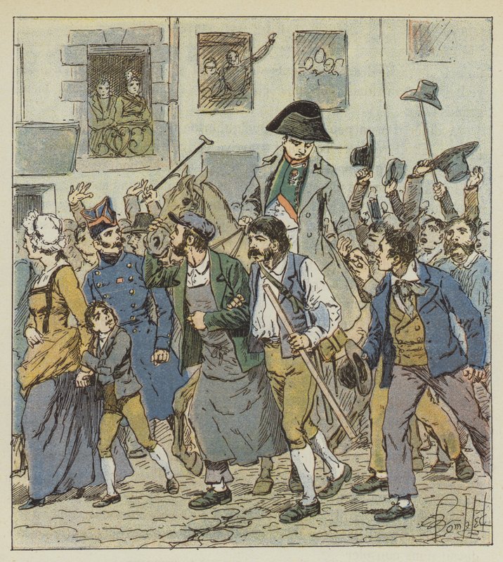 Da han vendte tilbage fra Elba, blev kejseren modtaget i Faubourg Saint-Antoine med uovertruffen entusiasme. af after Louis Charles Bombled