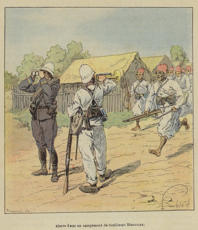 Alarm i en Hausa-riffelmændslejr af after Louis Charles Bombled