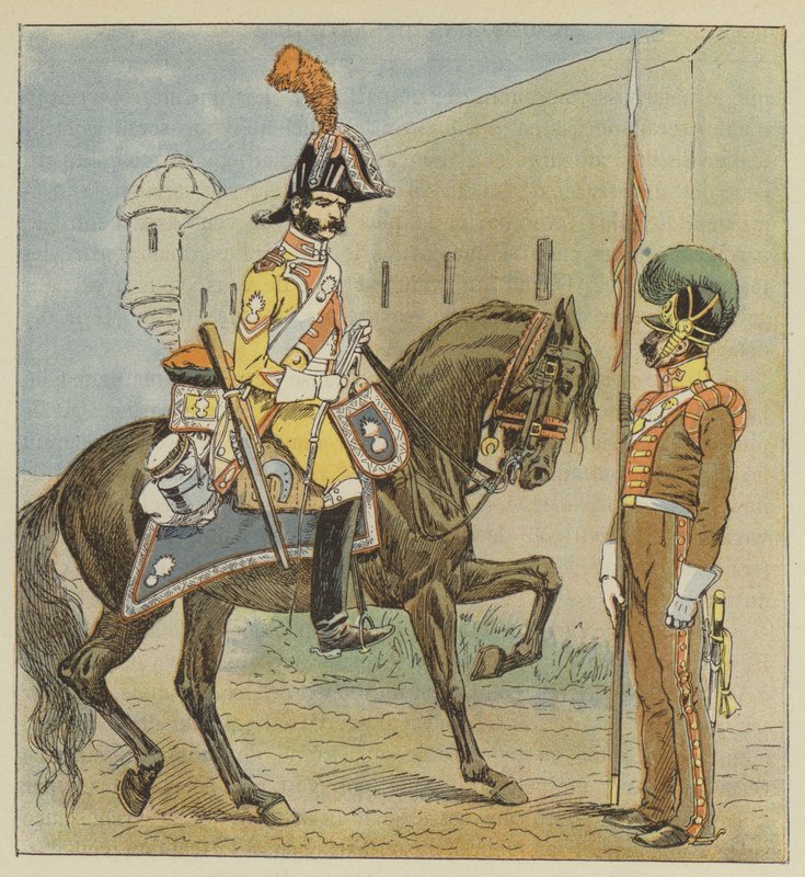 Den spanske hær, Dragon, 1. regiment, Lancer, 1. regiment, de la Manche af after Louis Charles Bombled