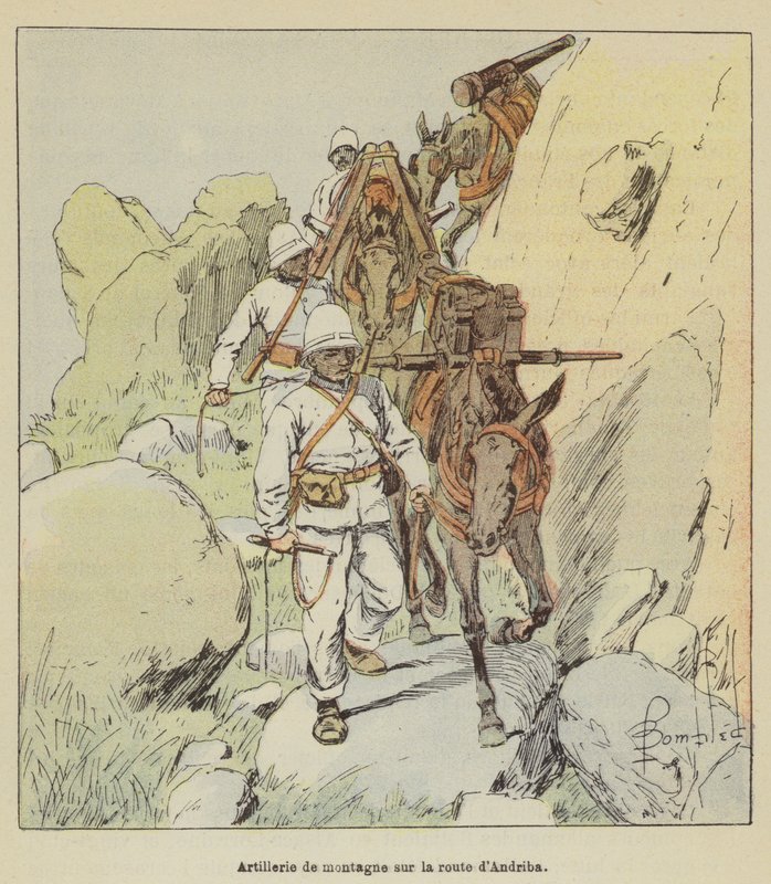 Bjergartilleri på vejen til Andriba af after Louis Charles Bombled
