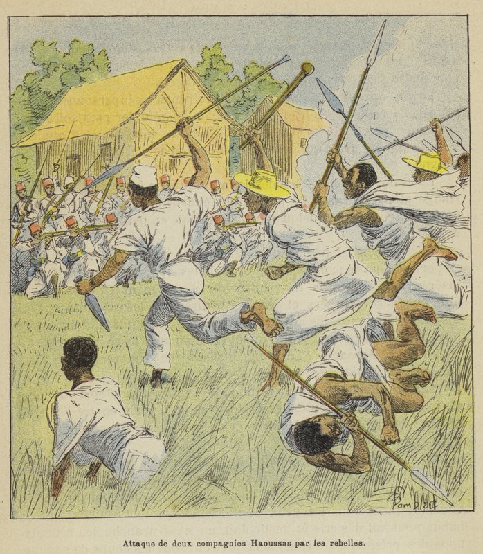Angreb på to Hausa-kompagnier af oprørerne af after Louis Charles Bombled