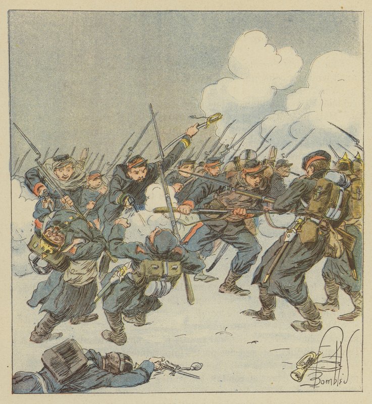 Bajonetladning af 22e-mobilerne (Dordogne), i kampen mod Saint-Jean-sur-Erve af after Louis Charles Bombled