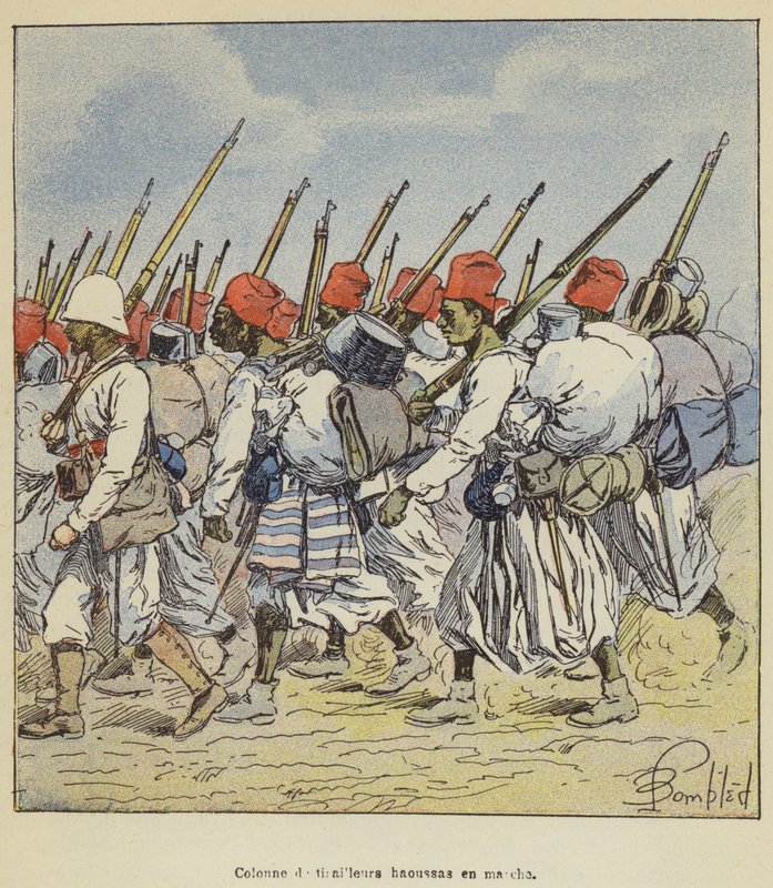 Søjle af Hausa-træfninger på march af after Louis Charles Bombled