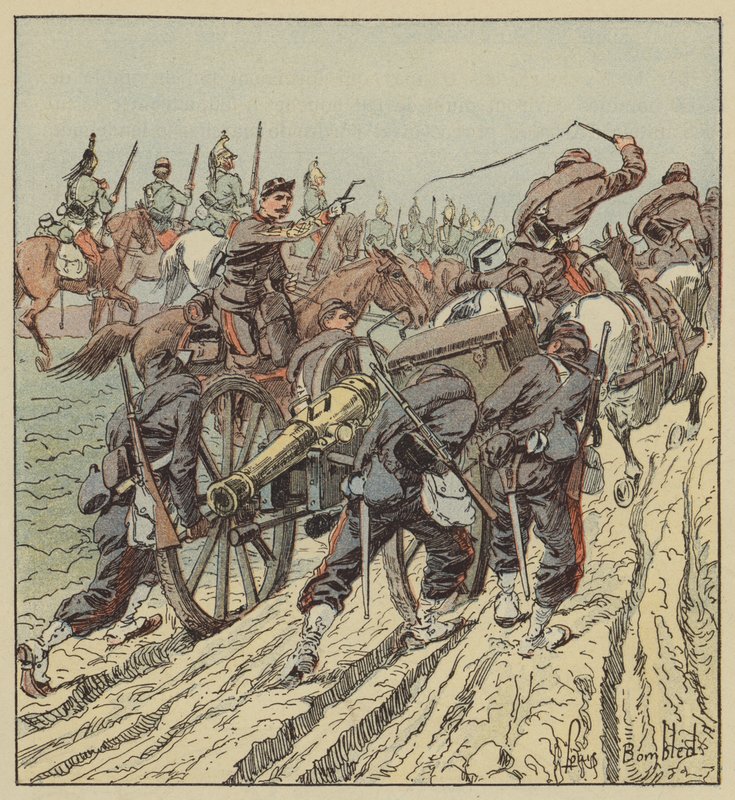 Combat dArtenay Tilbagetrækning af artilleriet under beskyttelse af 6. drager af after Louis Charles Bombled