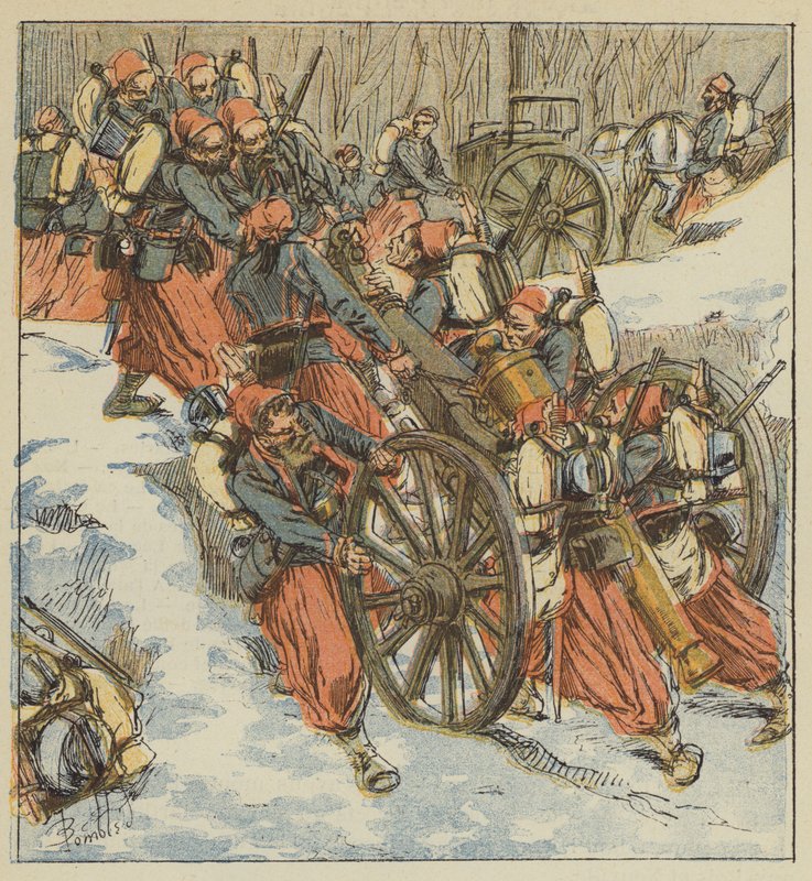 Combat of Chilleurs-aux-Bois, Zouaverne trækker to stykker af 12 tilbage fra en pit under preussernes ild af after Louis Charles Bombled