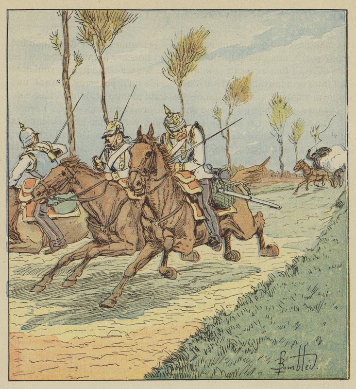 Preussiske kurassere forfulgt af snigskytterne af after Louis Charles Bombled