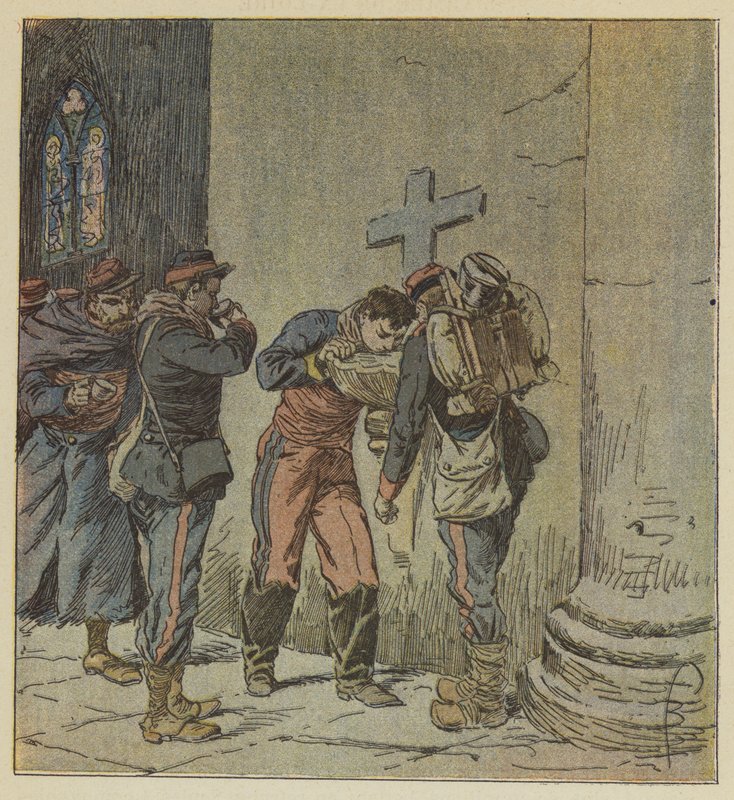 I Villiers-kirken deler de franske fanger, der er ved at dø af tørst, indholdet af en hellig kiste af after Louis Charles Bombled