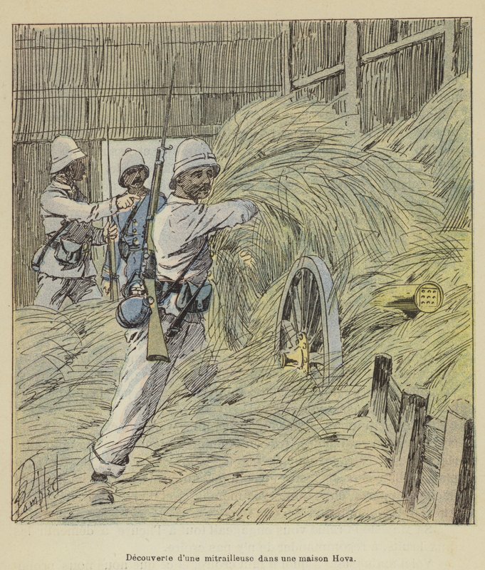 Opdagelse af et maskingevær i et Hova-hus af after Louis Charles Bombled