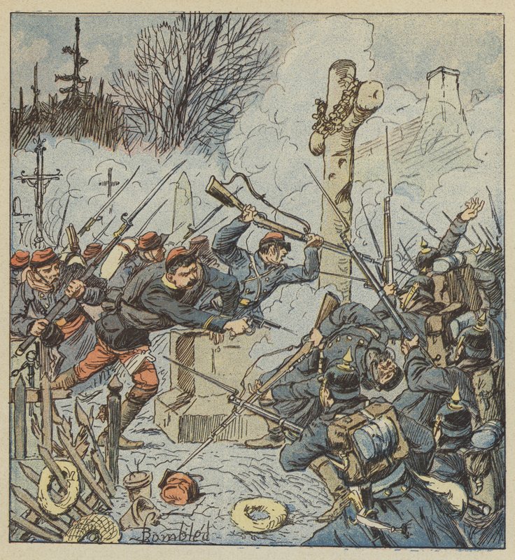 Forsvar af Loigny-kirkegården senest den 37. marts af after Louis Charles Bombled