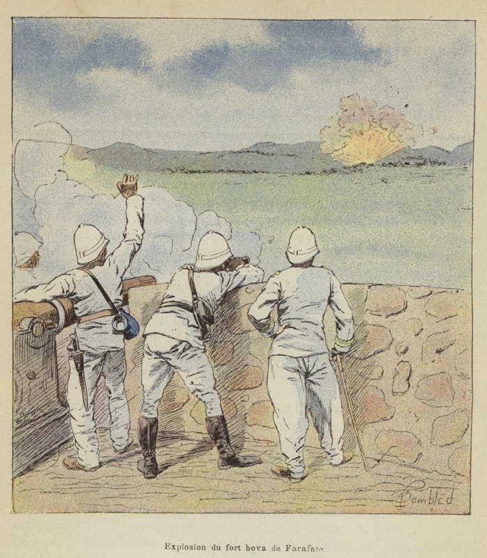 Eksplosion af fortet hova i Farafate af after Louis Charles Bombled