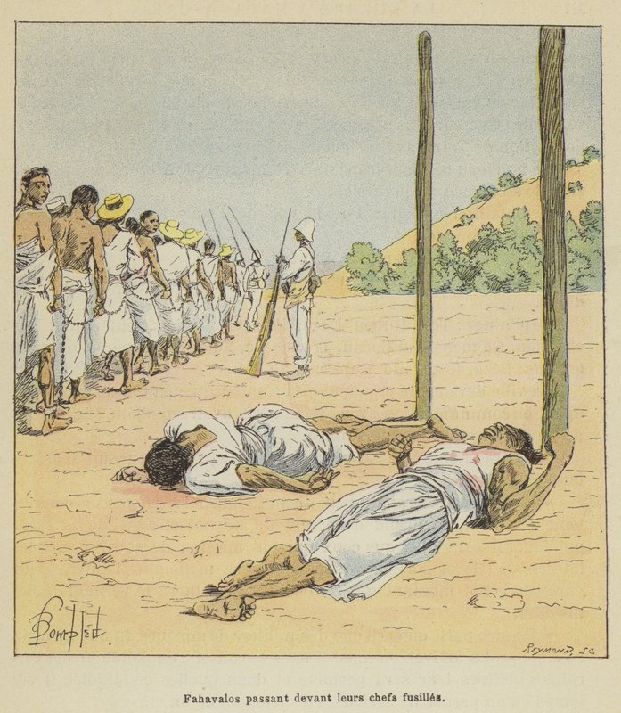 Fahavalos passerer foran deres hovedrifler af after Louis Charles Bombled