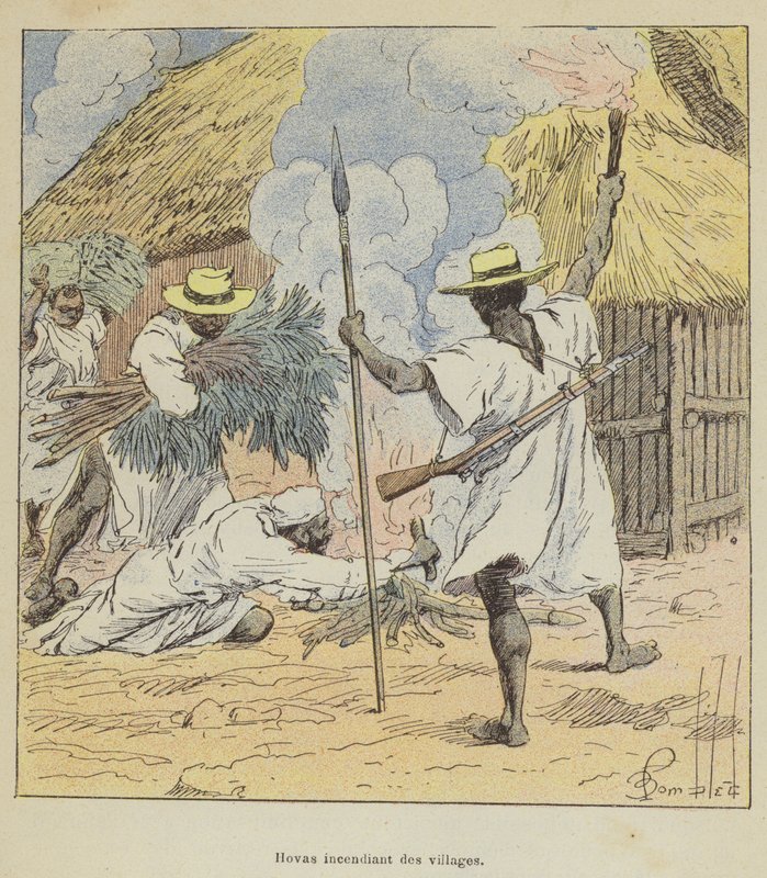 Hovas brændende landsbyer af after Louis Charles Bombled