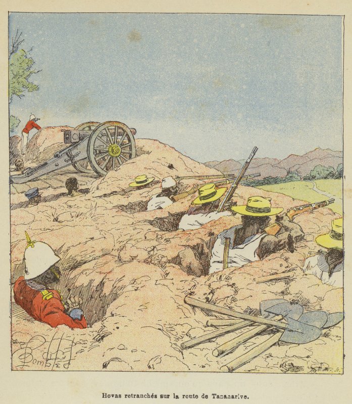 Hovas forskanset på Antananarivo-vejen af after Louis Charles Bombled