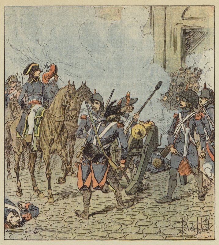 Dag den 13. Vendemiaire beskød Bonaparte sektionerne af Saint-Roch af after Louis Charles Bombled