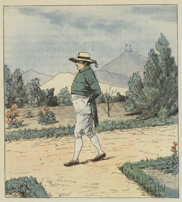 Kejseren er nået til haven, hvor han har lavet et par tricks, alene af after Louis Charles Bombled